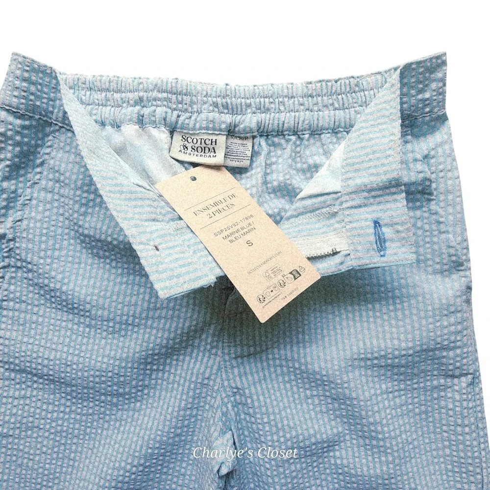 Scotch & Soda Seersucker 2-Pc‎ Suit Kids S NWT Blue Blazer Pants Preppy Wedding